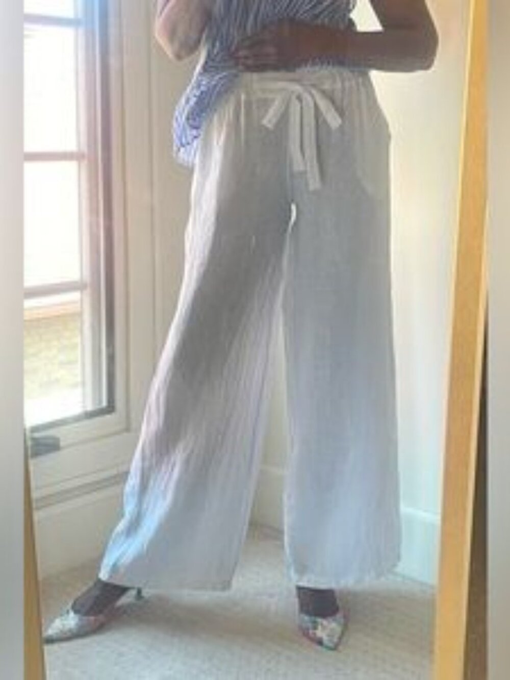Italian Wide Leg Linen Pant, White, Sz. Sm/Med w/ Elastic waist by Linen & Moore - Picture 3 of 14